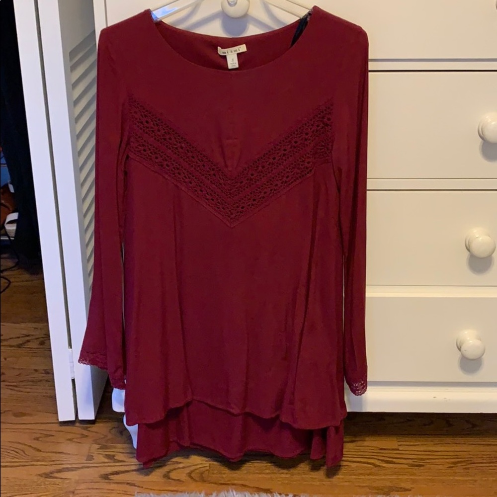 Maroon long sleeve with lace detail dress